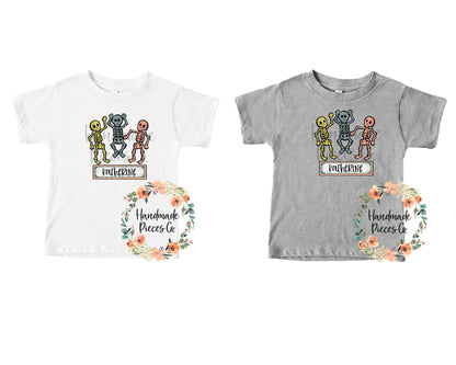 Dancing Skeleton Trio, Grey Blue Pink with Name - Sublimation or HTV Transfer