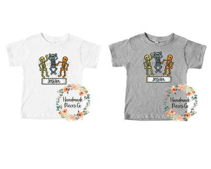 Dancing Skeleton Trio, Grey Blue Orange with Name - Sublimation or HTV Transfer