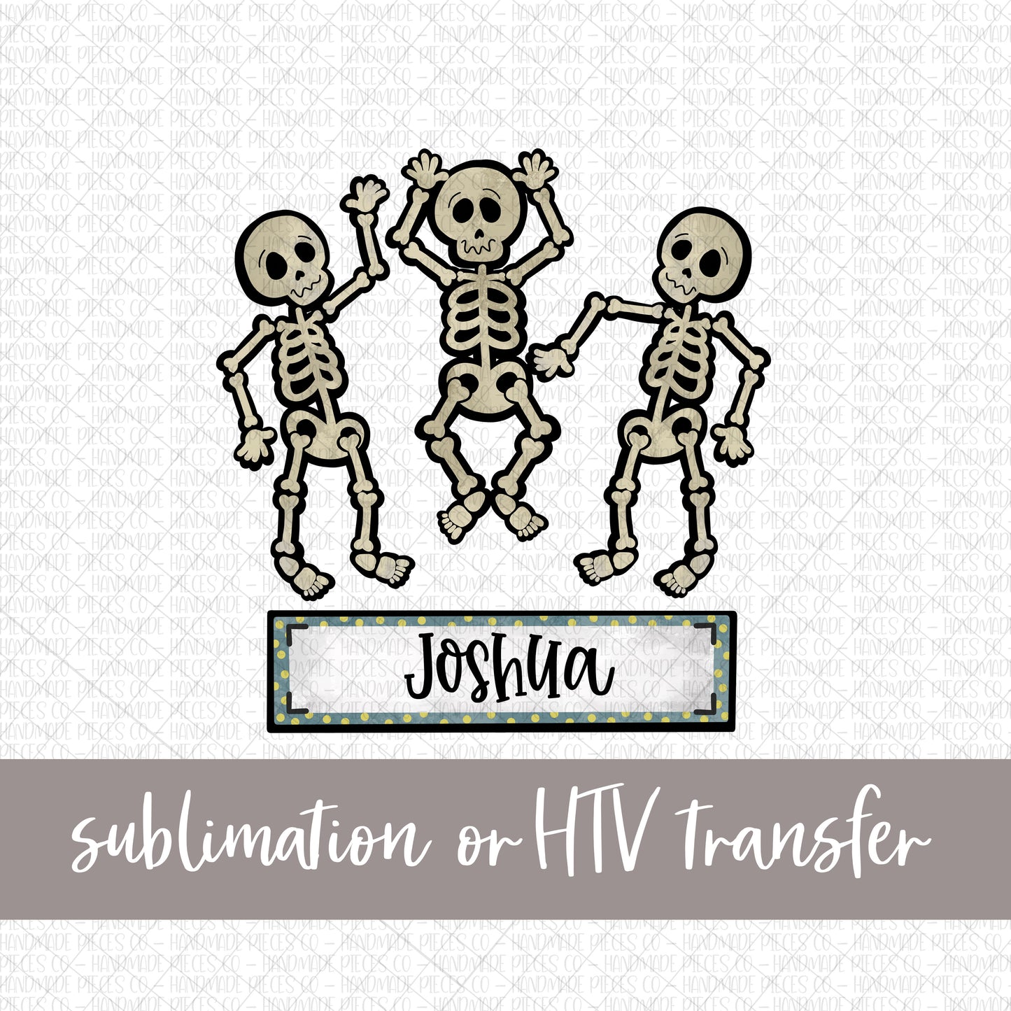 Dancing Skeleton Trio, Gray with Name - Sublimation or HTV Transfer