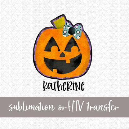 JackoLantern, Bow - Name Optional - Sublimation or HTV Transfer