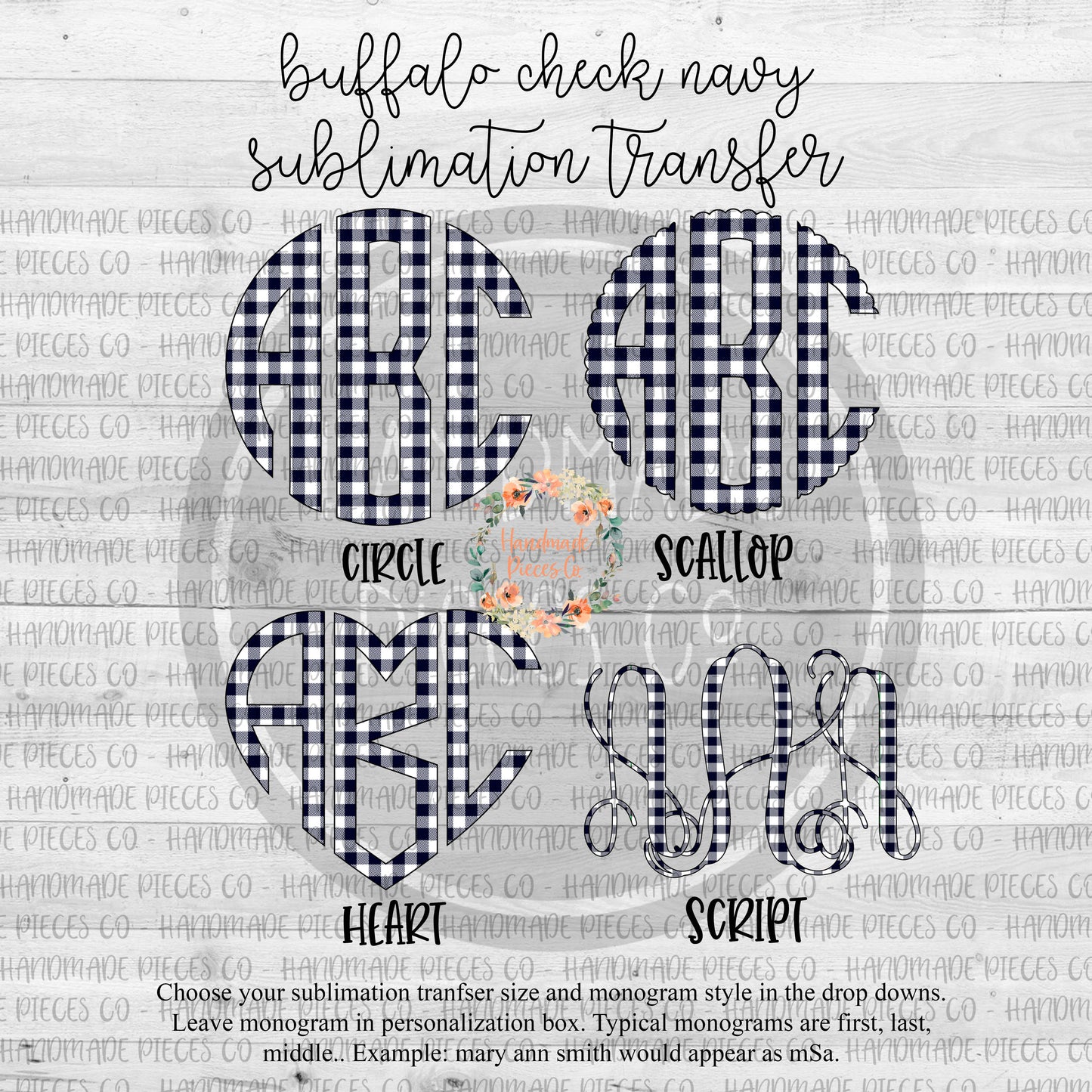 Buffalo Plaid, Navy and White Monogram - Sublimation or HTV Transfer