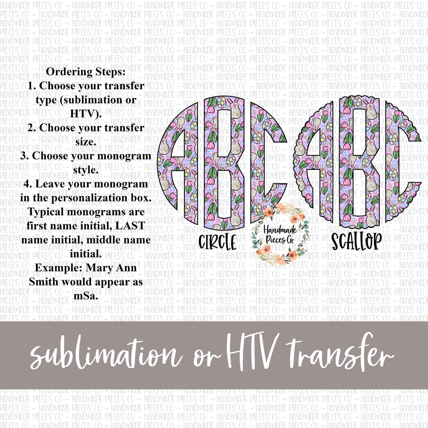 Easter/Spring Monogram - Sublimation or HTV Transfer