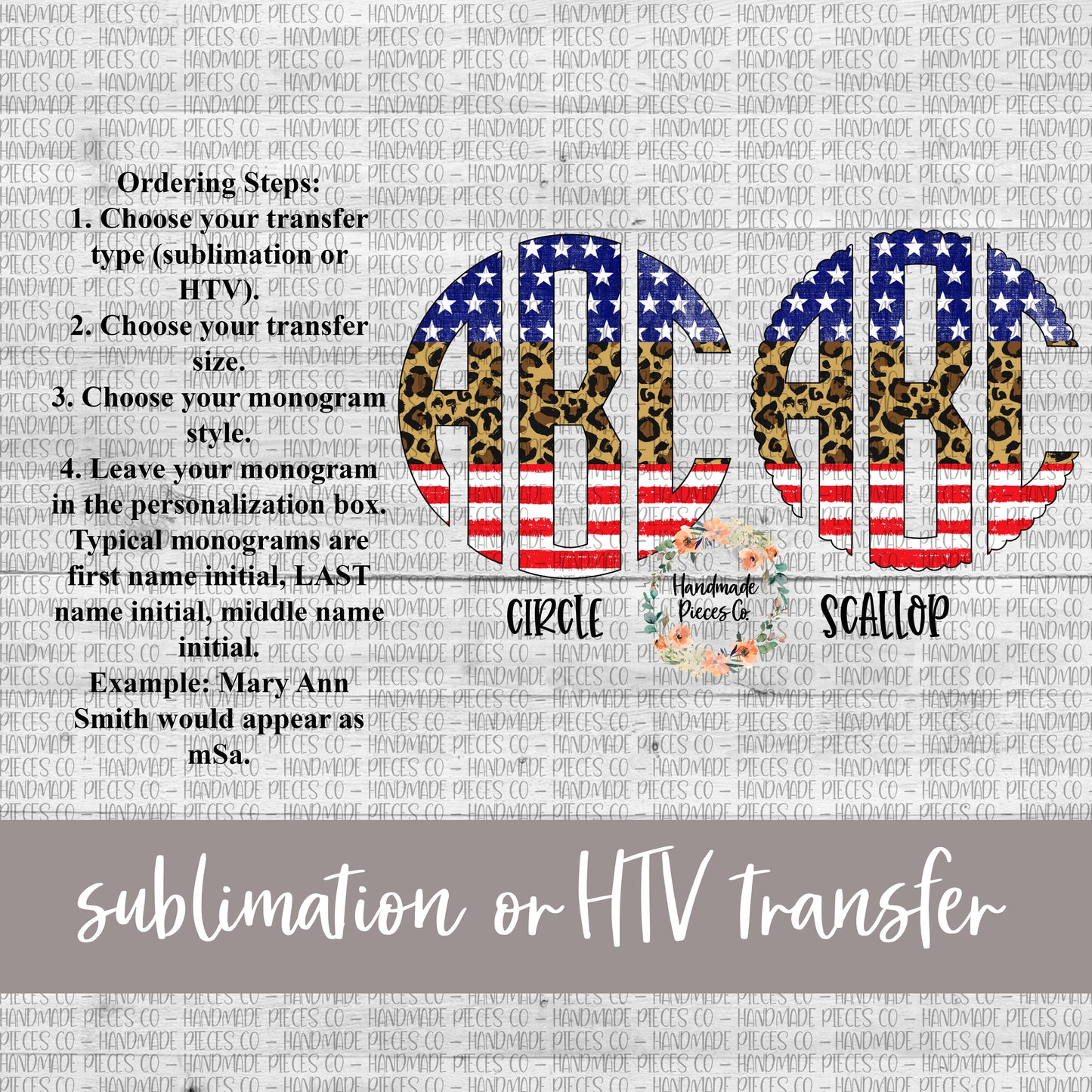 Patriotic Monogram, Stars Stripes & Leopard Split - Sublimation or HTV Transfer