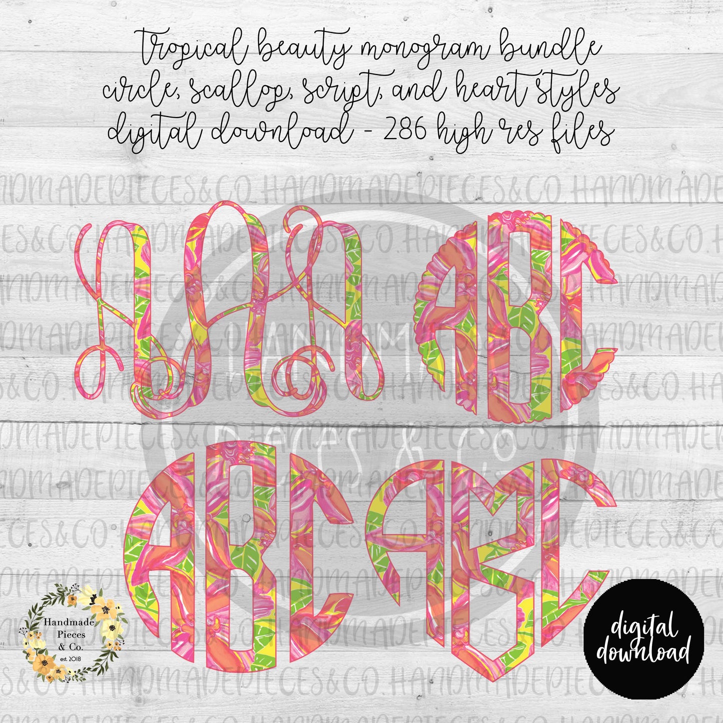 Tropical Beauty Monogram - Multiple Styles - Digital Download