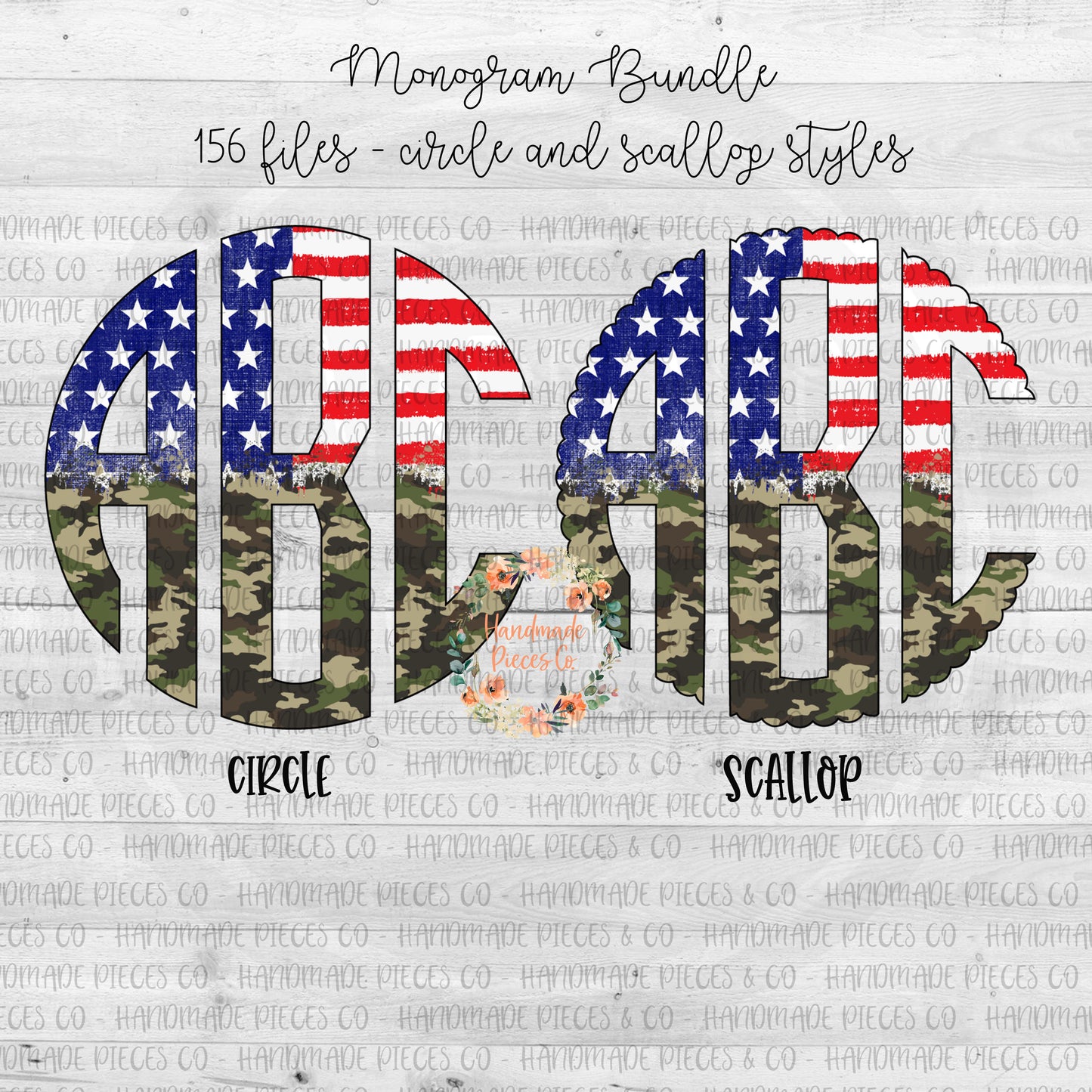 Stars and Stripes Monogram, Camo Split - Multiple Styles - Digital Download