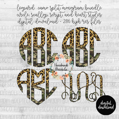 Leopard Camo Split Monogram - Multiple Styles - Digital Download