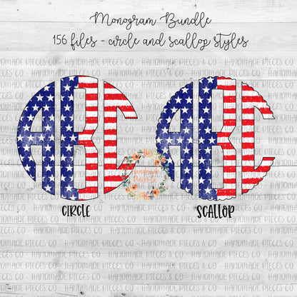 Stars and Stripes Monogram, Vertical - Multiple Styles - Digital Download