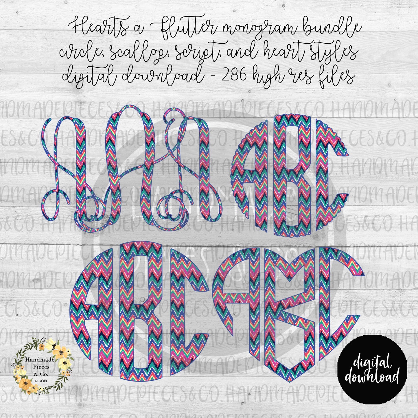 Hearts a Flutter Monogram - Multiple Styles - Digital Download