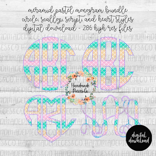 Mermaid Pastel Monogram - Multiple Styles - Digital Download