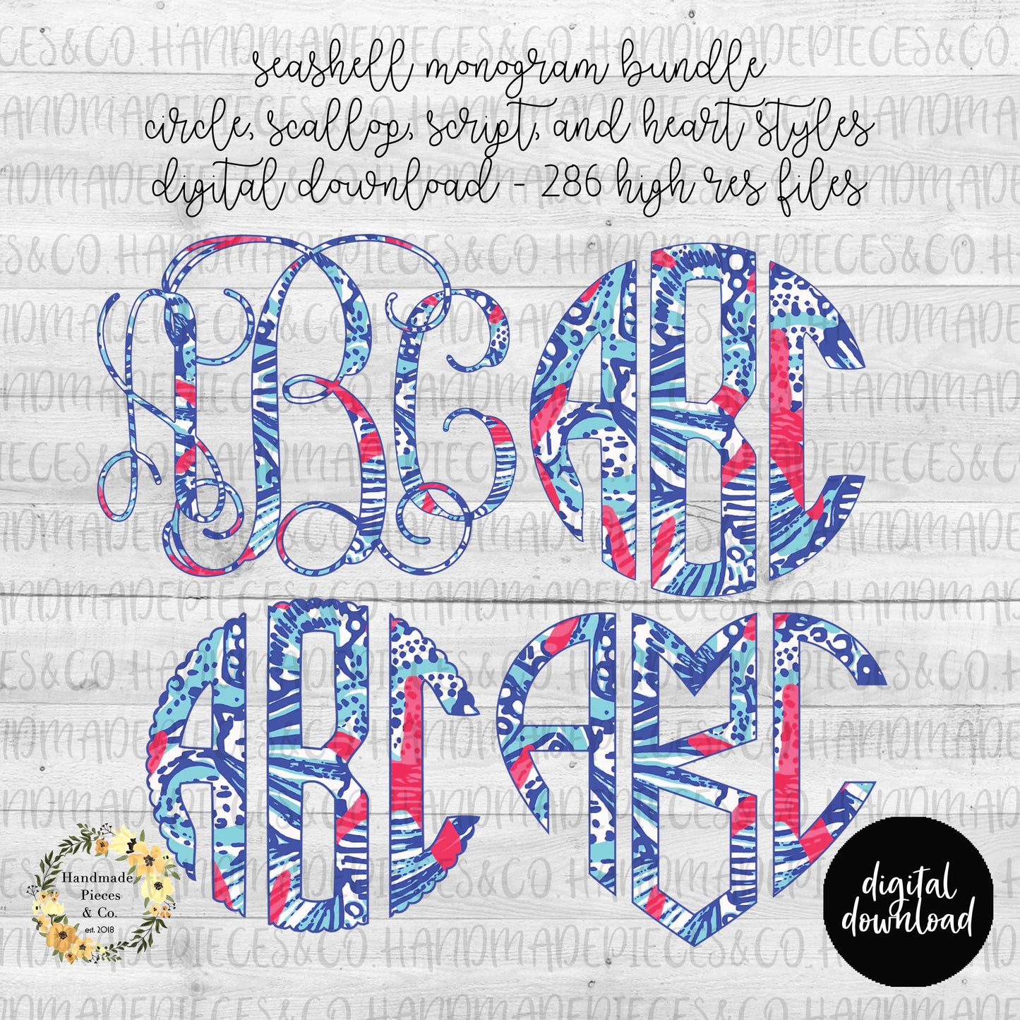 Seashelll Monogram - Multiple Styles - Digital Download