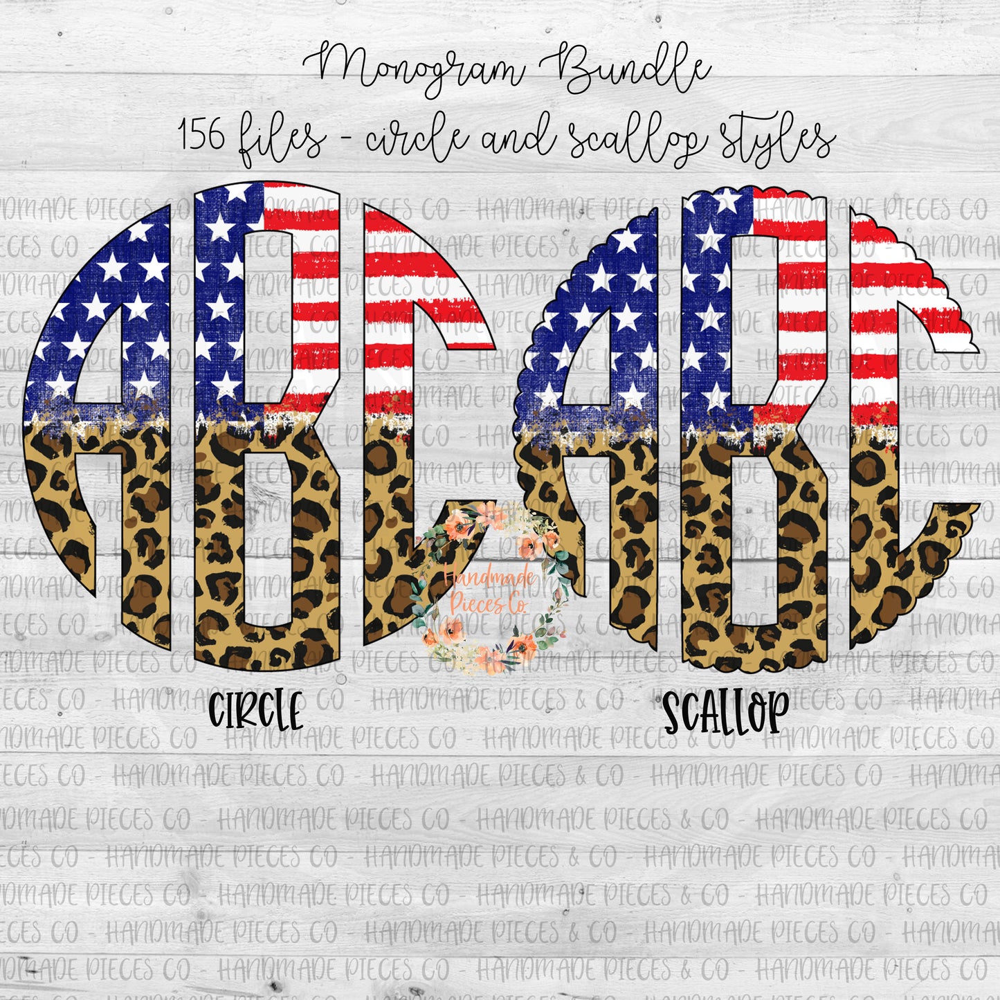 Stars and Stripes Monogram, Leopard Split - Multiple Styles - Digital Download