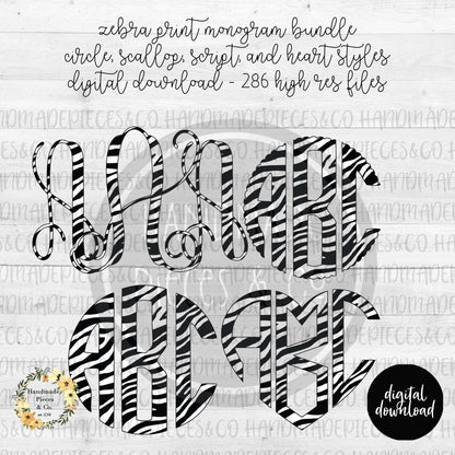 Zebra, Black Monogram - Multiple Styles - Digital Download