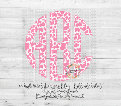 Cow Print, Pink Monogram - Multiple Styles - Digital Download