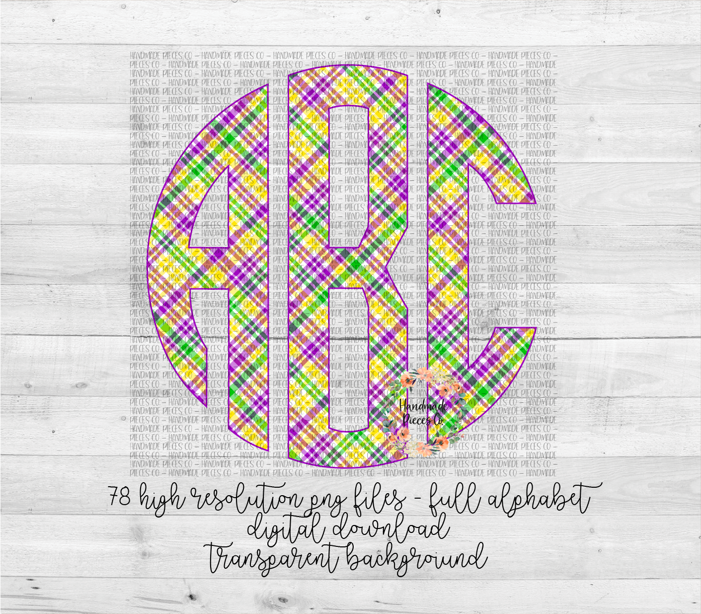 Mardi Gras Plaid Monogram - Multiple Styles - Digital Download