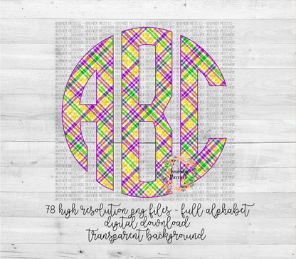 Mardi Gras Plaid Monogram - Multiple Styles - Digital Download