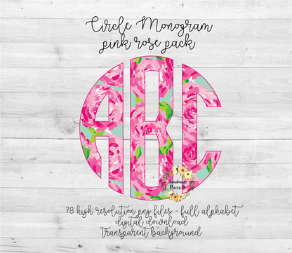 Pink Rose Monogram - Multiple Styles - Digital Download