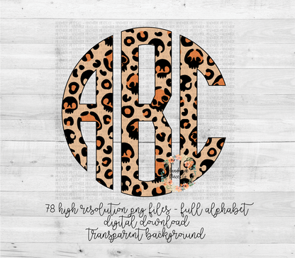 Leopard Skulls Monogram, Boho Leopard - Multiple Styles - Digital Download