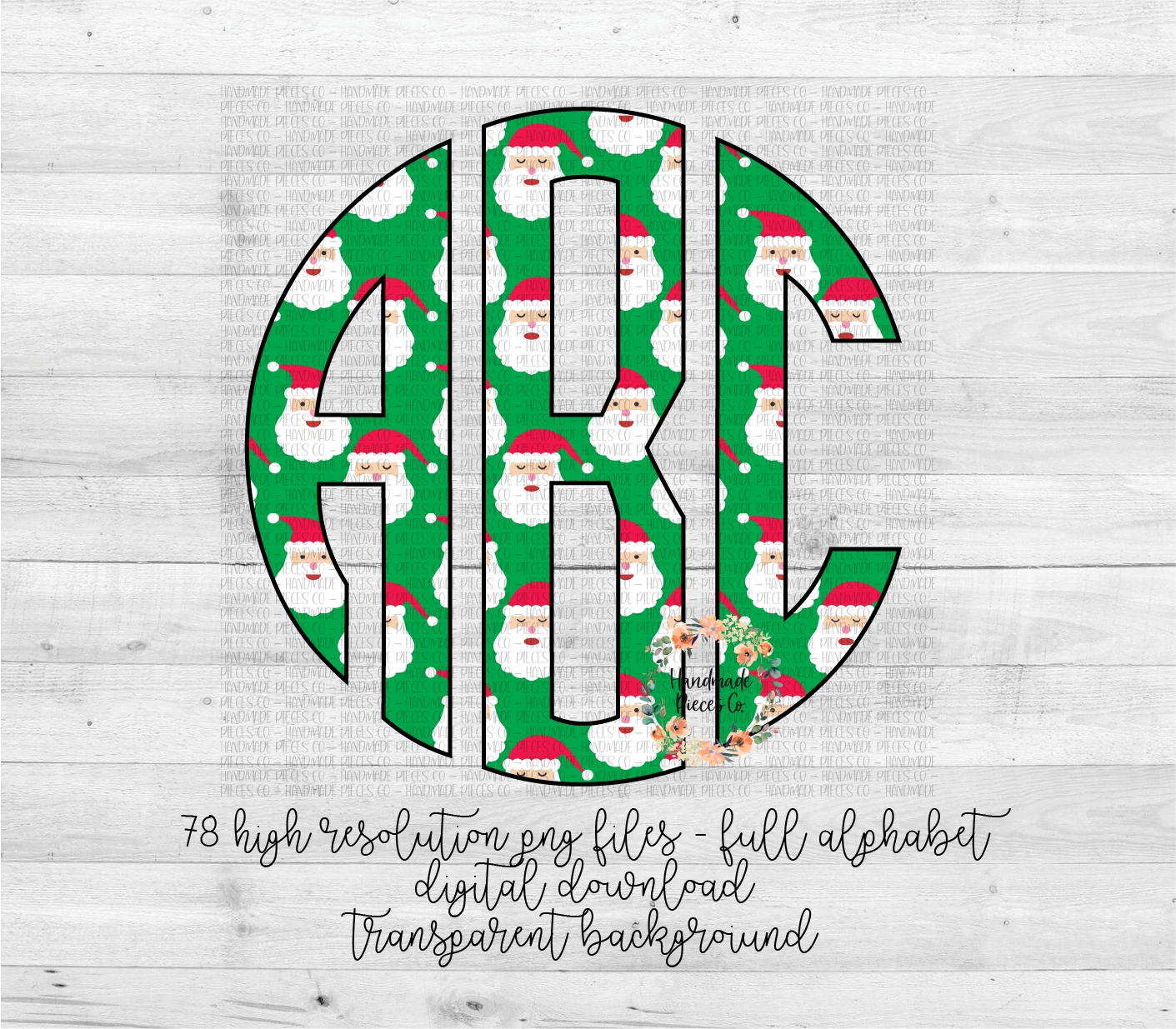 Santa Monogram, Green - Multiple Styles - Digital Download