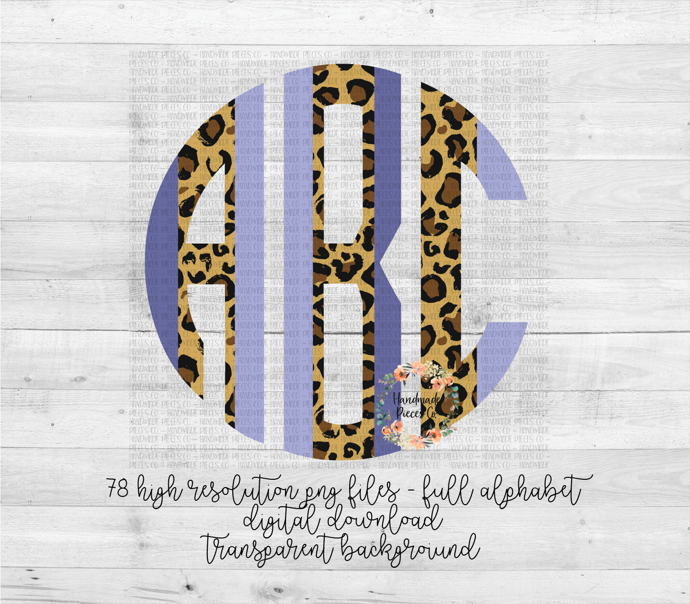 Leopard and Purple Brushstroke Monogram - Multiple Styles - Digital Download