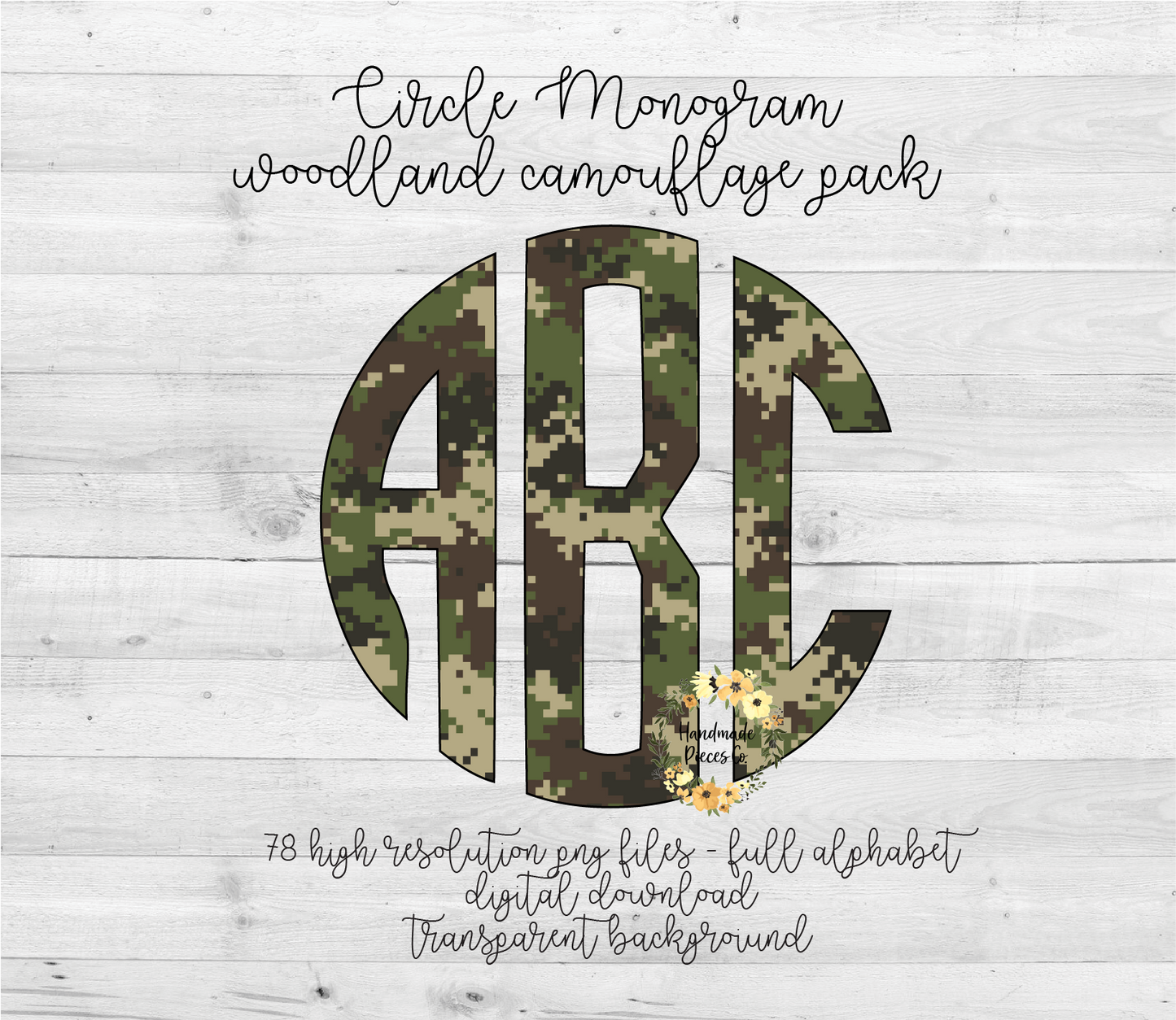 Camouflage, Woodland Monogram - Multiple Styles - Digital Download