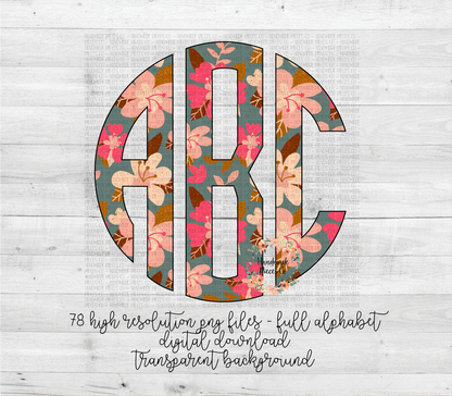 Floral Monogram, Floral 8 - Multiple Styles - Digital Download