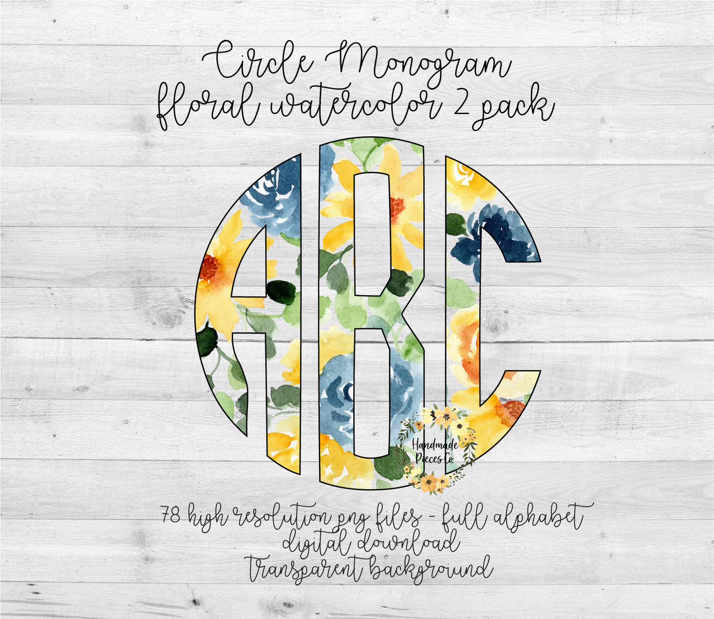 Floral Watercolor 2 Monogram - Multiple Styles - Digital Download