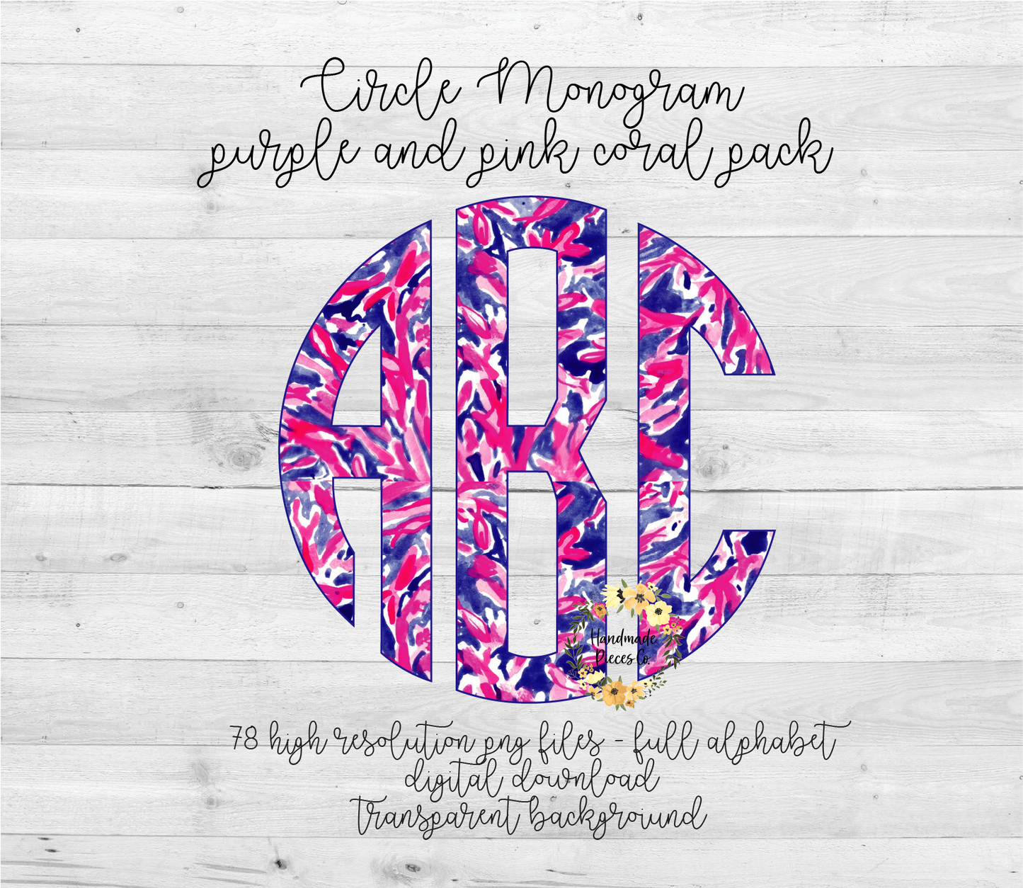 Purple and Pink Coral Monogram - Multiple Styles - Digital Download