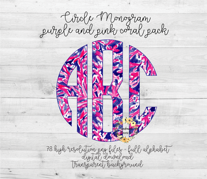 Purple and Pink Coral Monogram - Multiple Styles - Digital Download