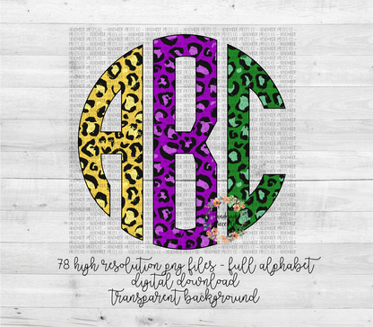 Leopard Monogram, Mardi Gras Trio - Multiple Styles - Digital Download