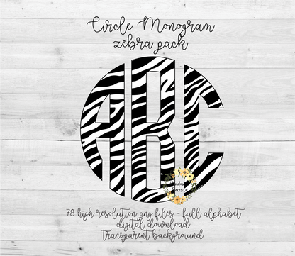 Zebra, Black Monogram - Multiple Styles - Digital Download