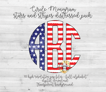 Stars and Stripes, Distressed Monogram - Multiple Styles - Digital Download