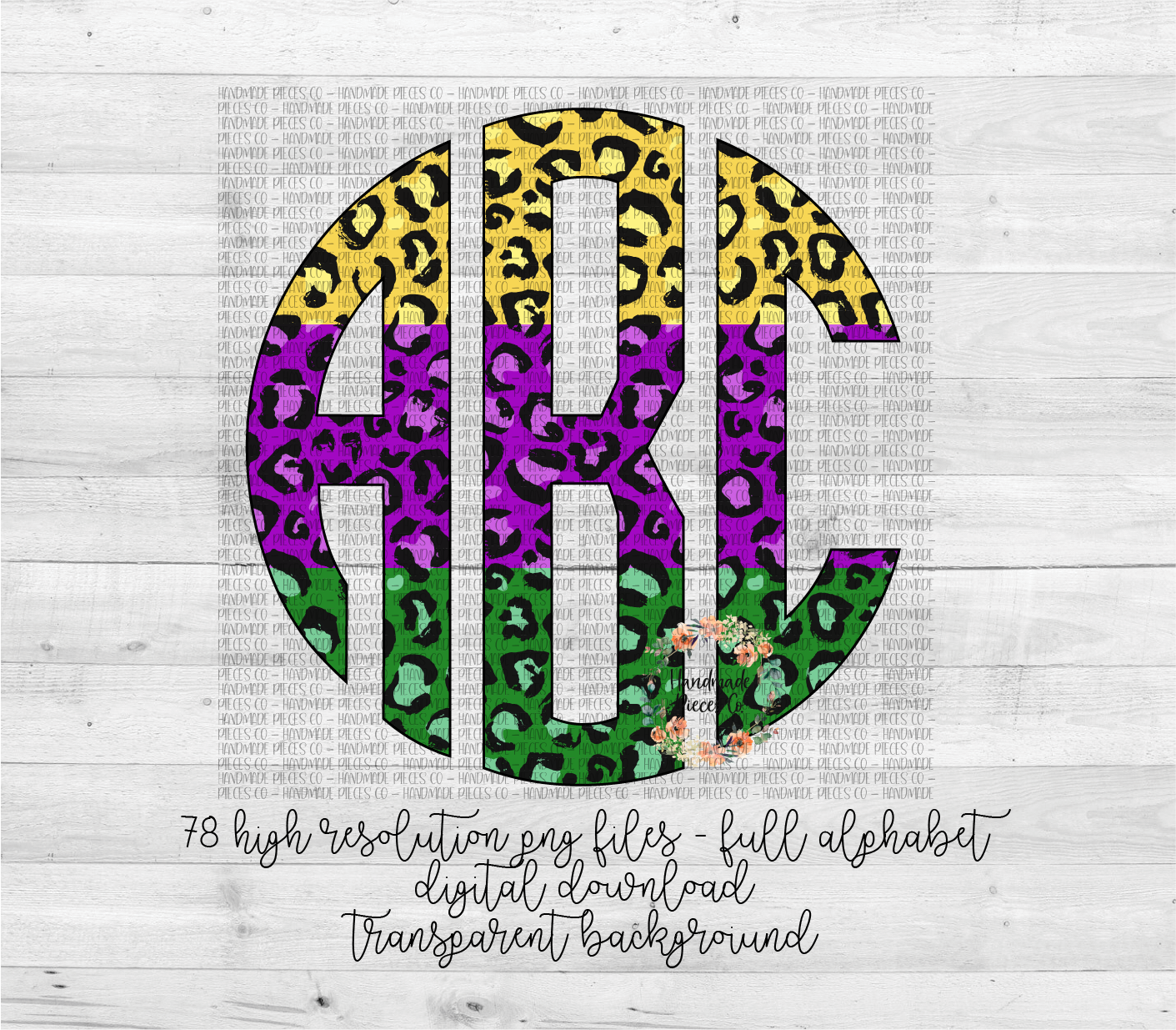 Leopard Monogram, Mardi Gras Split - Multiple Styles - Digital Download