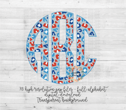 Patriotic Leopard Monogram, Version 1 - Multiple Styles - Digital Download