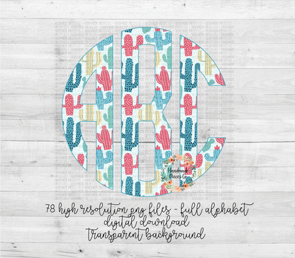 Cactus, Boho Monogram - Multiple Styles - Digital Download