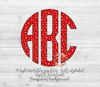 Christmas Snowflakes Monogram, Red- Multiple Styles - Digital Download