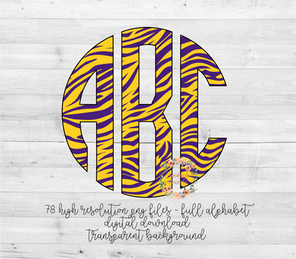 Tiger Monogram, Purple and Yellow - Multiple Styles - Digital Download