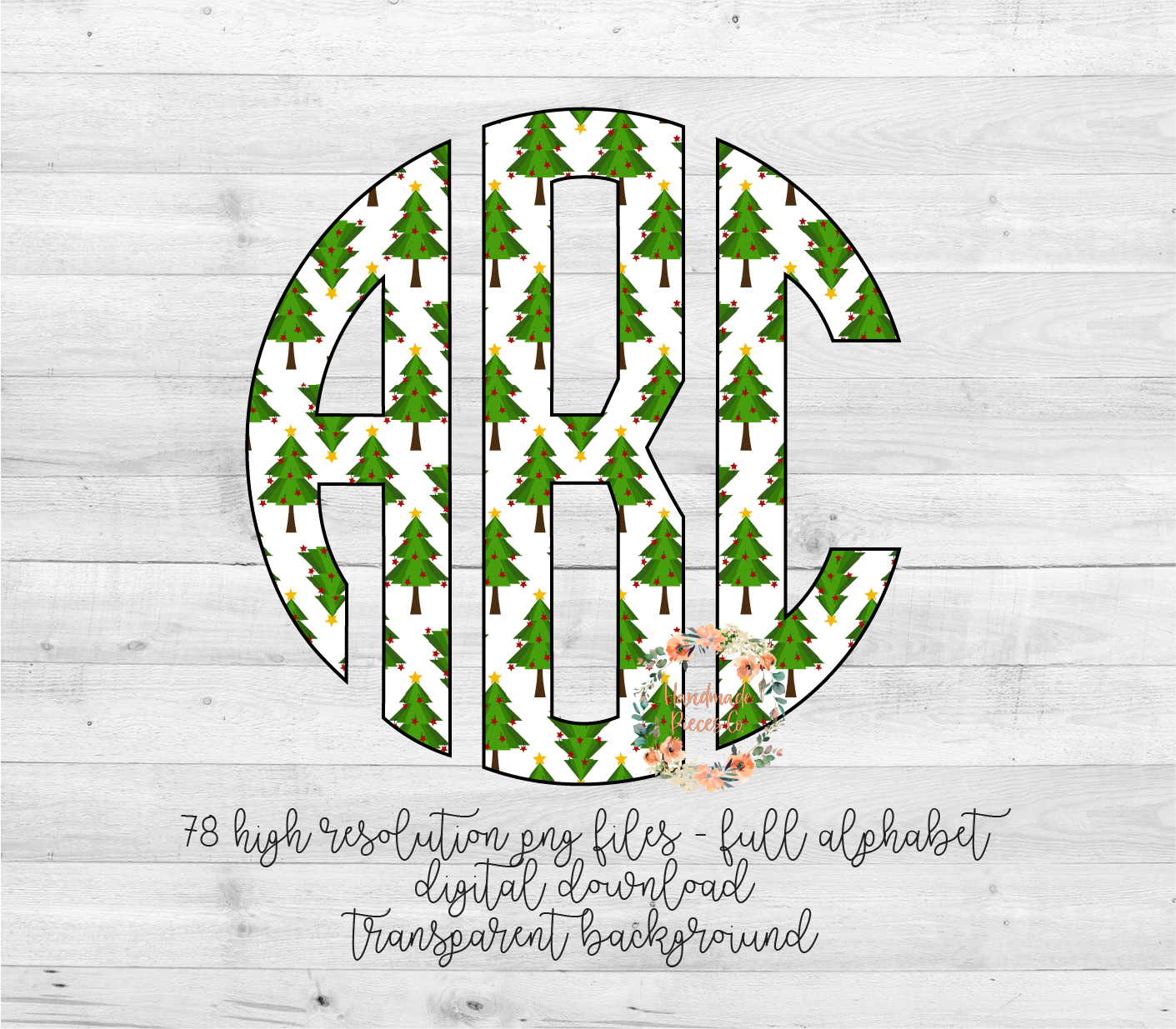 Christmas Trees Monogram - Multiple Styles - Digital Download