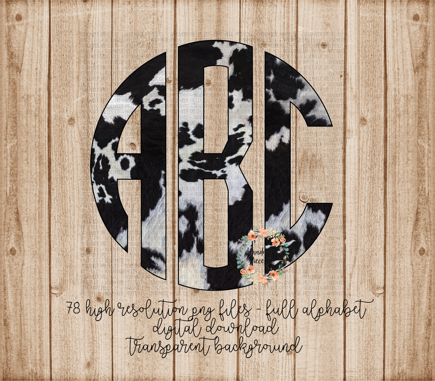 Cow Hide Monogram, Black - Multiple Styles - Digital Download