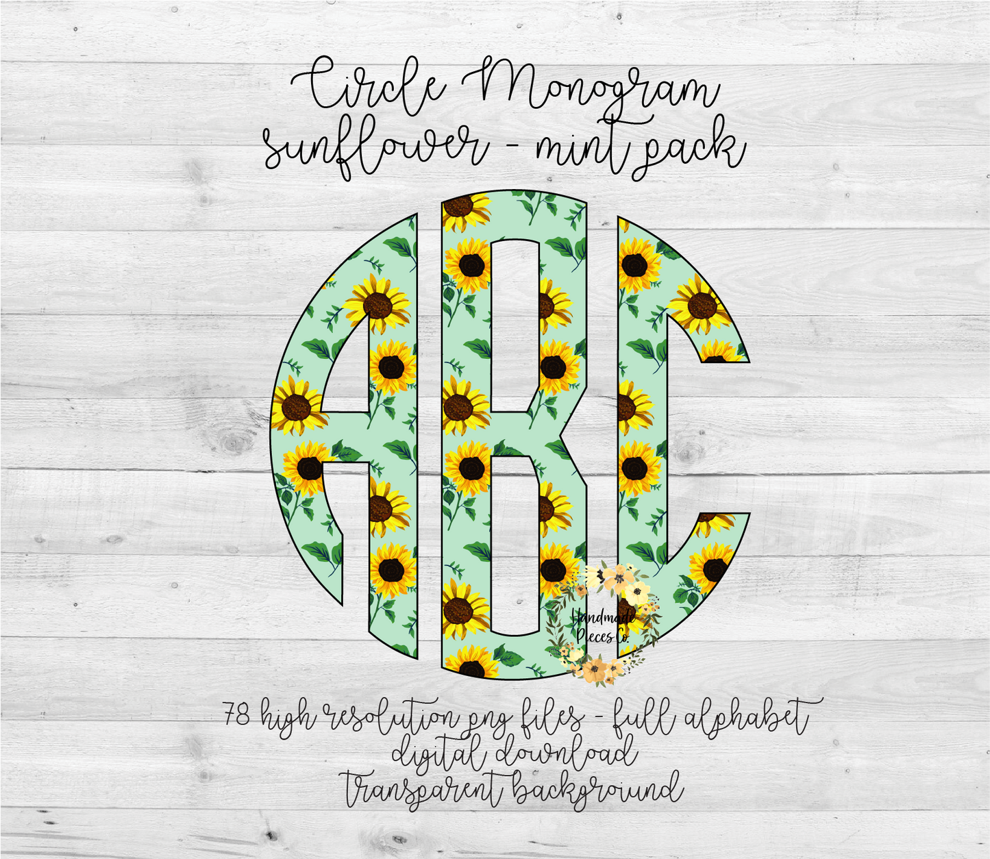 Sunflower, Mint Monogram - Multiple Styles - Digital Download