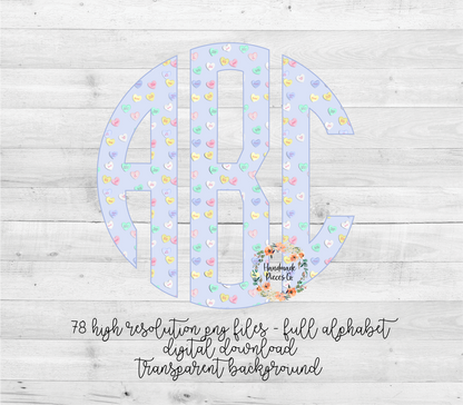 Conversation Hearts Monogram, Blue - Multiple Styles - Digital Download