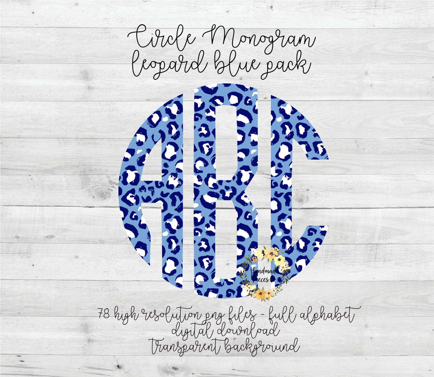 Leopard, Blue Tinted Monogram - Multiple Styles - Digital Download