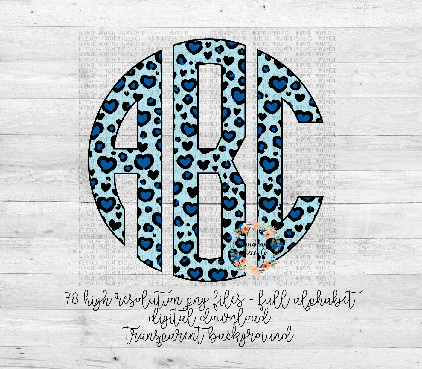 Leopard Hearts Monogram, Blue - Multiple Styles - Digital Download