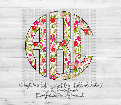 Pink Florals Monogram - Multiple Styles - Digital Download