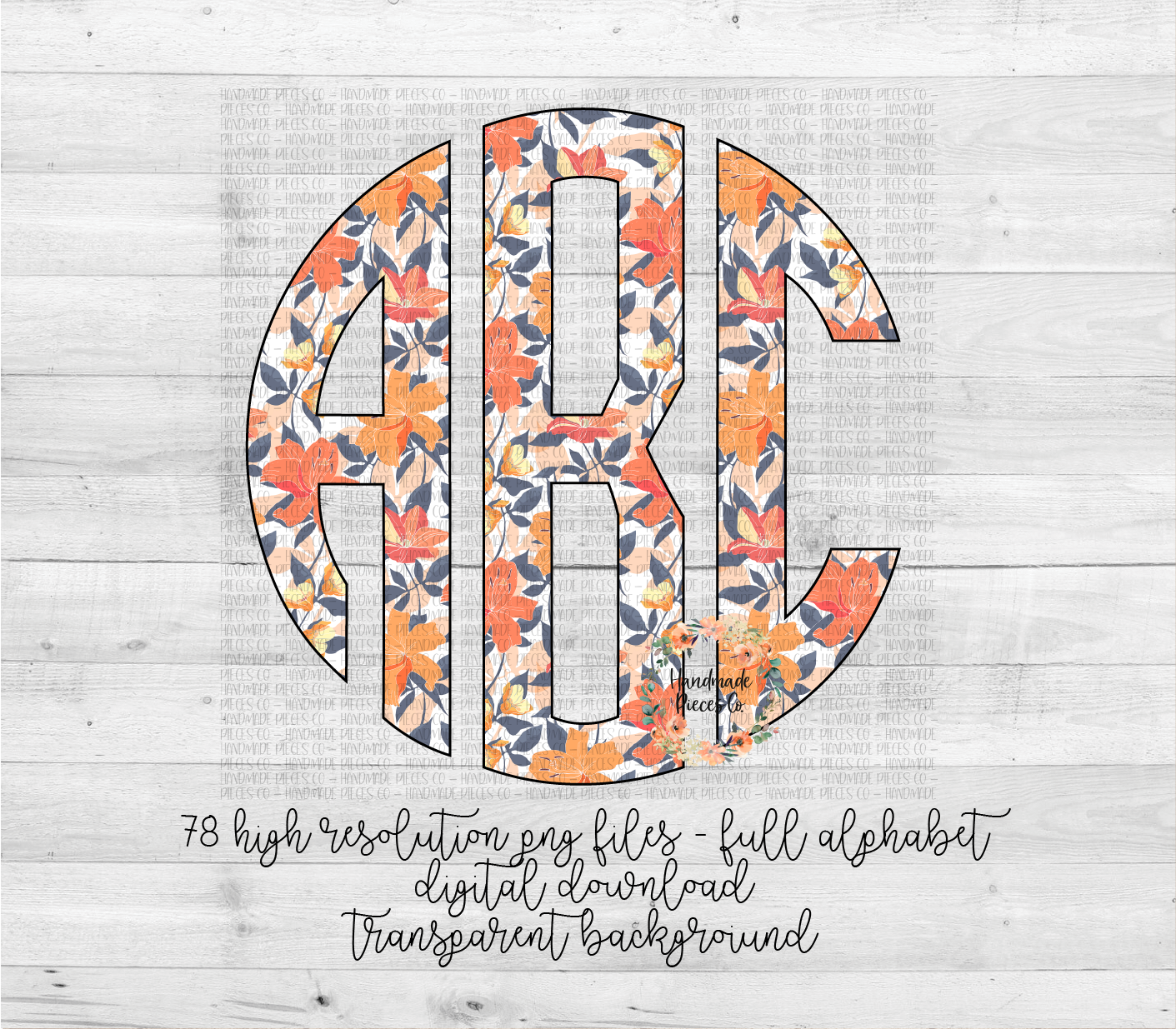 Floral Monogram, Floral 7 Lily - Multiple Styles - Digital Download