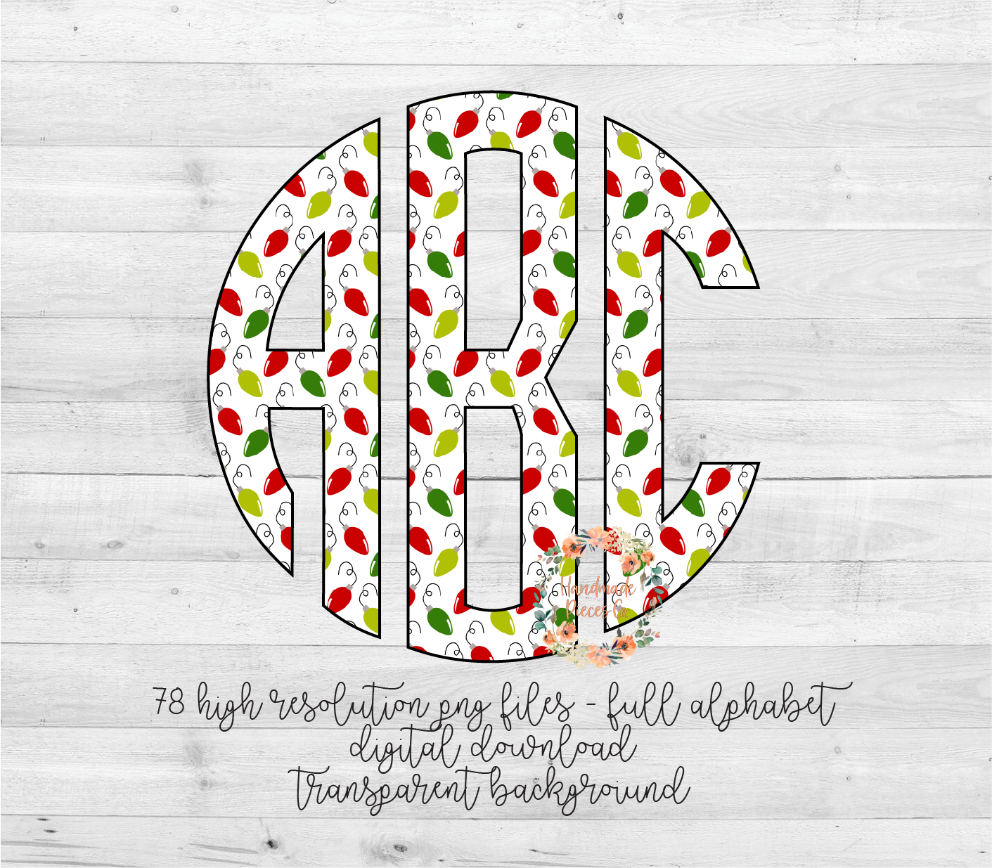 Christmas Lights Monogram - Multiple Styles - Digital Download