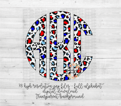 Leopard Monogram, Patriotic Version 2 - Multiple Styles - Digital Download