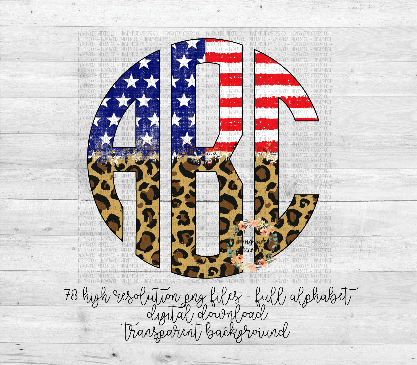 Stars and Stripes Monogram, Leopard Split - Multiple Styles - Digital Download