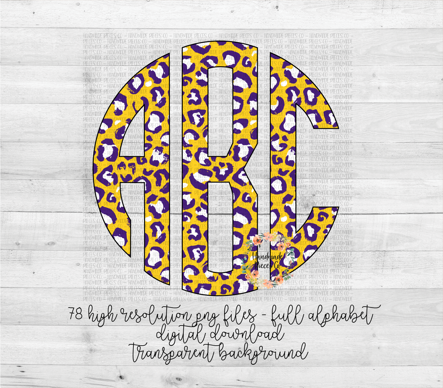 Leopard Monogram, Yellow and Purple - Multiple Styles - Digital Download