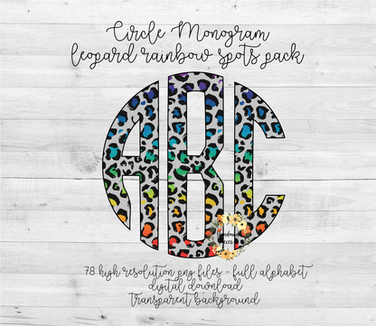 Leopard, Rainbow Spots Monogram - Multiple Styles - Digital Download