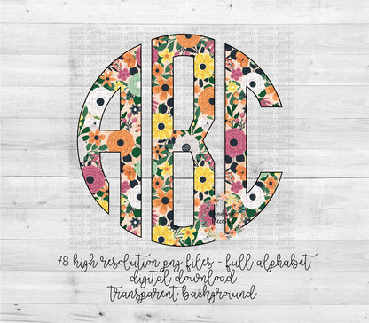 Fall Floral Monogram, Version 2 - Multiple Styles - Digital Download